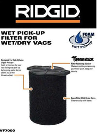 Ridgid VF7000 Genuine Replacement Foam Wet Application Only Vac Filter for Ridgid 5-20 Gallon Wet/Dry Vacuums