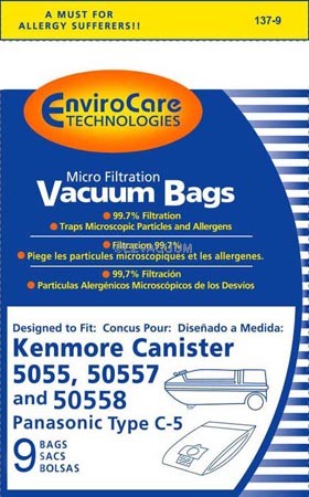 5055 50557 50558 & Panasonic Type C-5 Vacuum Bags 27 Kenmore 137-9 