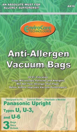 Panasonic U3 U6 CLOTH Vacuum Bags-GREAT FOR THOSE WITH ALLERGIES OR PETS 3 BAGS 