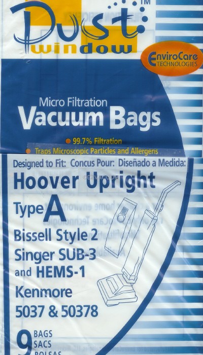 Singer SUB-3 9 Vacuum Bags fit Bissell Style 2 50378 HEMS-1 and Kenmore 5037 