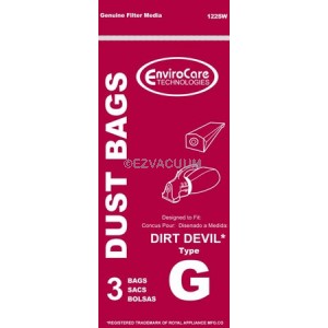 Dirt Devil Replacement Type G Paper Bags for Hand Vac Models, Package of 3 
