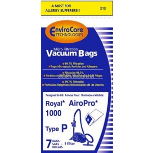 Royal AiroPro 1000 Type P Envirocare Vacuum Bags  - Generic - 7 Pack and 1 Filter