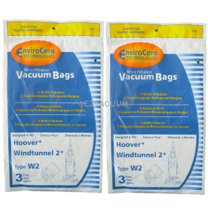 6 Hoover Type W2 Windtunnel Allergy Vacuum Bag, Bagged, Upright Vacuum Cleaners, W2, 401080W2