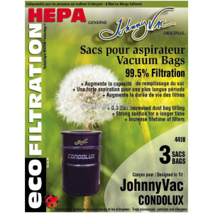 Johnny Vac Condolux Eco Filtration Central Vacuum HEPA Bags 3 Pack 441H
