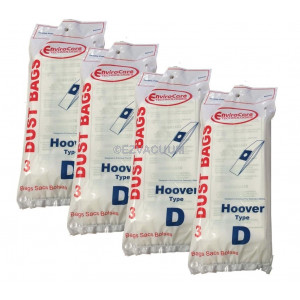 12 bags (4 pkgs) Hoover Type D Upright Vacuum Cleaner Bags Part #4010005D Dial a Matic Model 1140 (Dialamatic)
