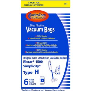 Riccar 1300, 1400, 1500, 1700  Type H  Micro-Filtration Vacuum Bags - Generic - 6 pack
