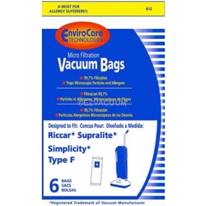 Riccar RSL Supralite Type F Lightweight Upright Replacement Paper Bags. 6 pack