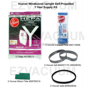 Hoover Windtunnel Upright Self-Propelled 1 Year Supply Kit - 10 Type Y Bags + 2 Filters 401100006 +2 Filters 38765019 + 2 Belts 035 + 2 Belts 034