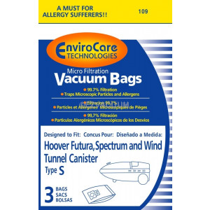 PAPER BAGS-HOOVER,S,3PK,MICROLINED,CANISTER FITS ORECK 1C SK30080,ENVIROCARE,REPL