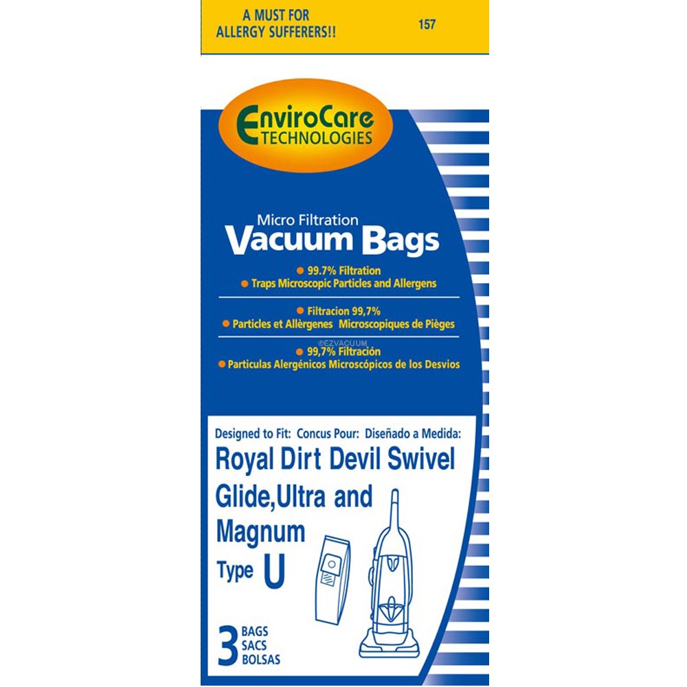 157SW for sale online Dirt Devil Upright Vacuum Cleaner Type U Filter Paper Bags 3 PK 