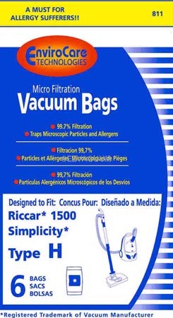 Riccar/Simplicity 1500 Type H Micro-Filtration Vacuum Bags 