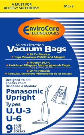 PANASONIC TYPE U UPRIGHT VACUUM BAGS. 6 BAGS. NEW 