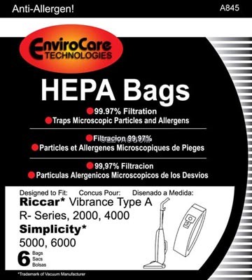 EnviroCare Technologies HEPA Bags Riccar Vibrance Type A R-Series 2000 4000... 
