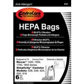 Riccar 14/15/17/18 series HEPA replacement paper bags. - 6 pack, RHH-6