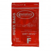 3 Royal Dirt Devil Canister Type F Allergy Vacuum Bags, Can Vac, Power Pak Vacuum Cleaners, 3-200147-001, 320014700