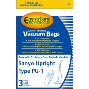EnviroCare Replacement Vacuum Bags for Sanyo Uprights Type PU-1 9 bags SC-PU110 TVU55 X5