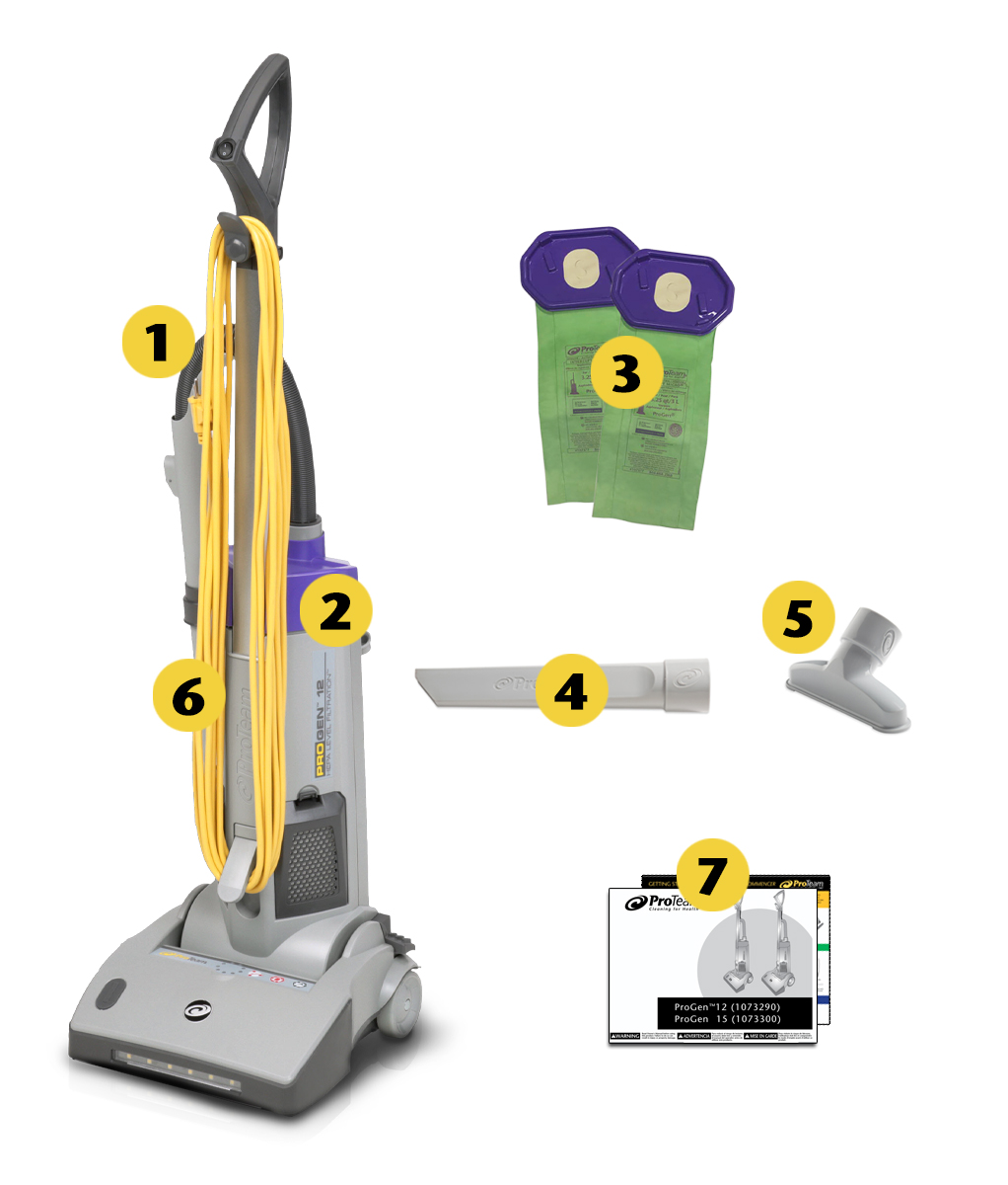 what is included in the box of ProTeam ProGen 12  Upright Vacuum